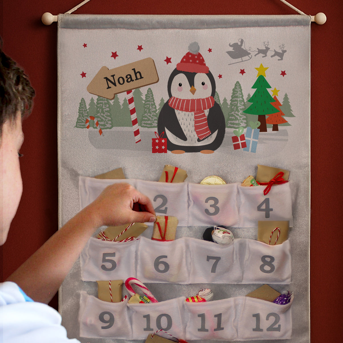 Personalised Christmas Penguin Advent Calendar In Silver Grey - image 2
