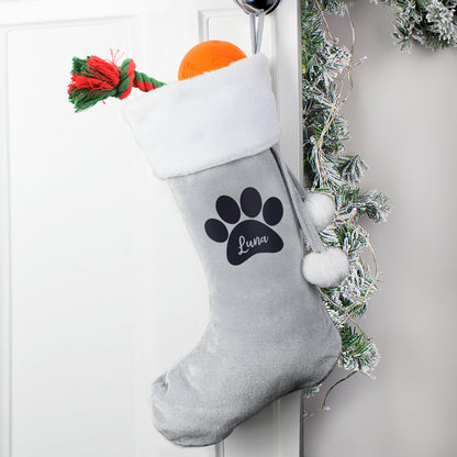 Personalised Paw Print Silver Grey Stocking from Heartfelt Gifts
