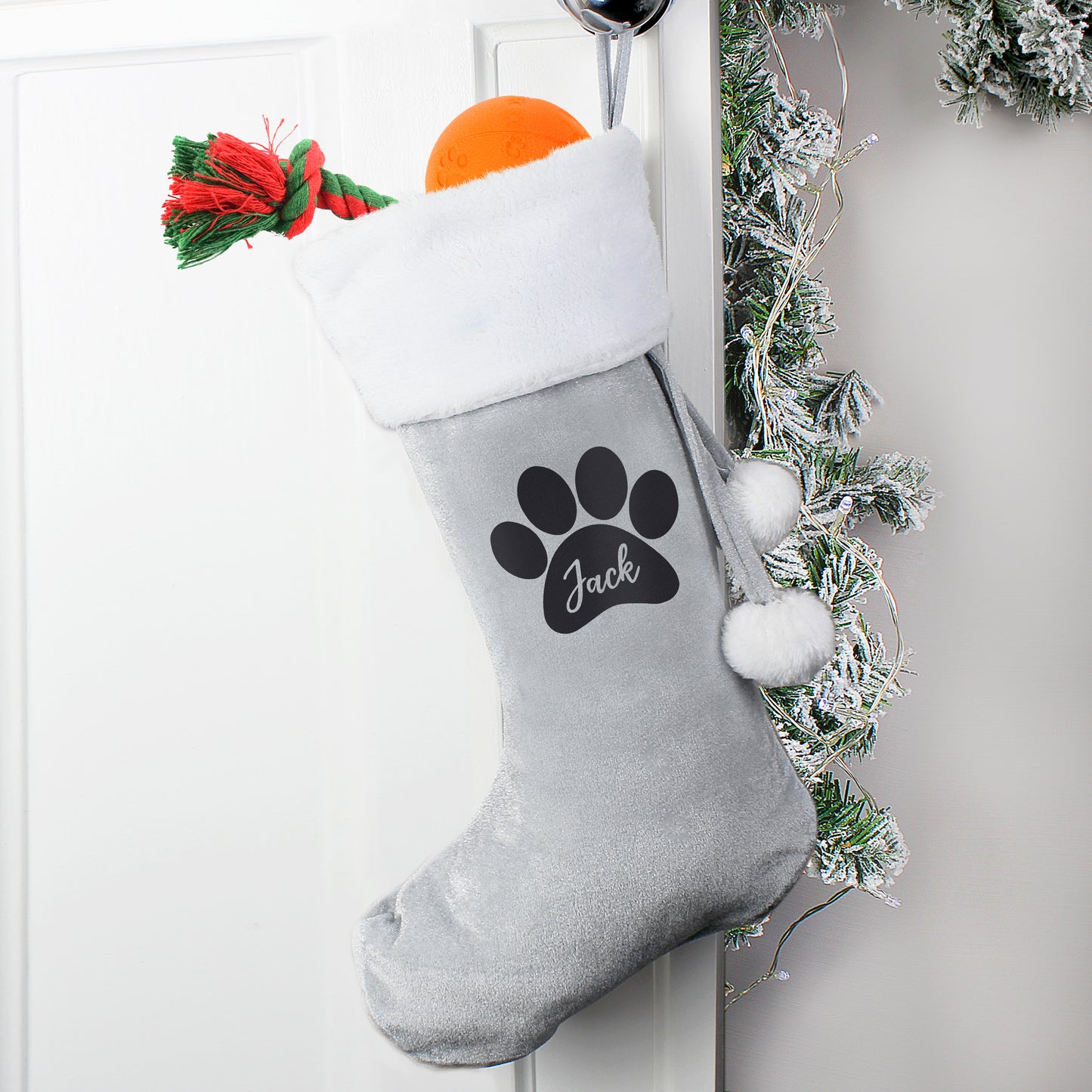 Personalised Paw Print Silver Grey Stocking - image 3