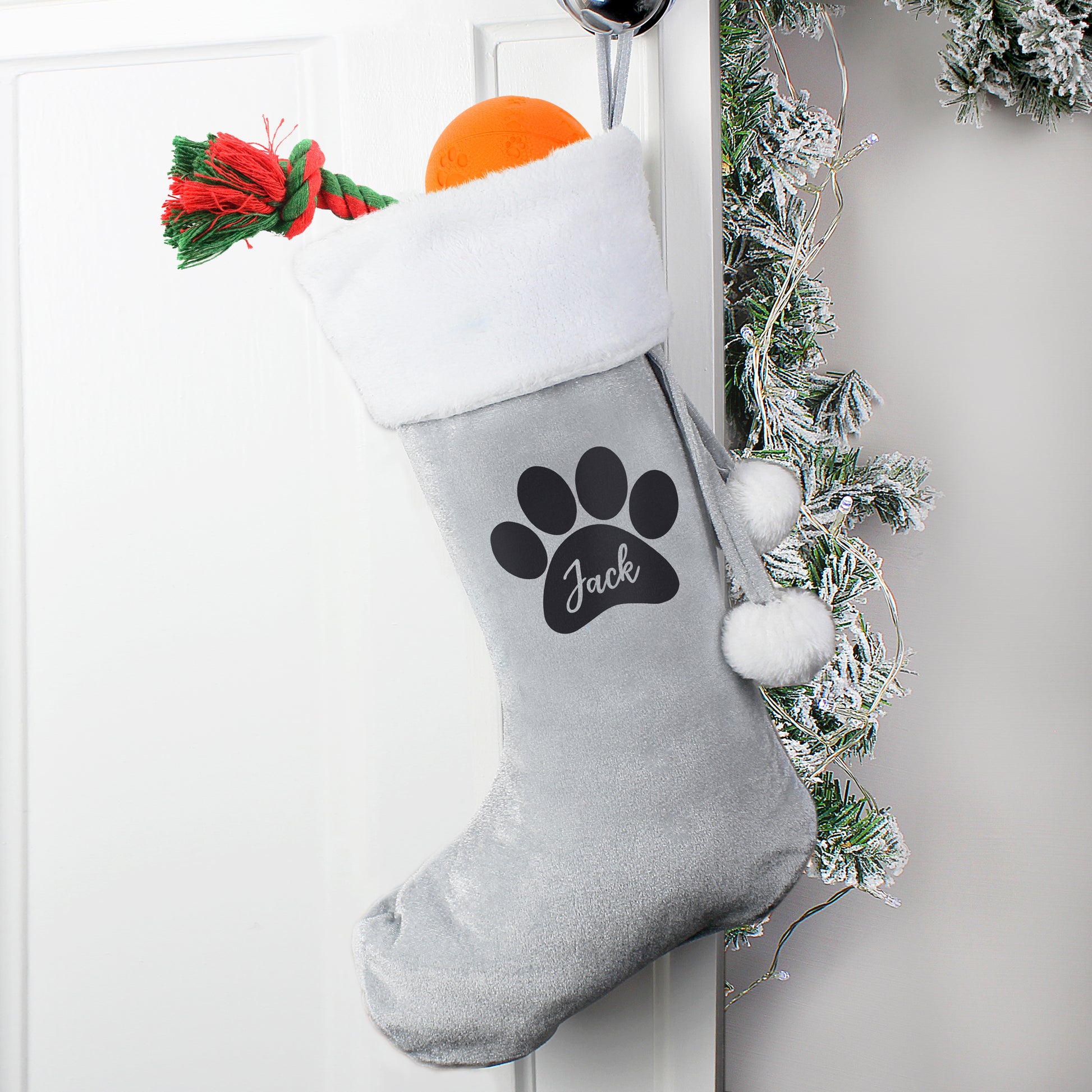 Personalised Paw Print Silver Grey Stocking - image 3