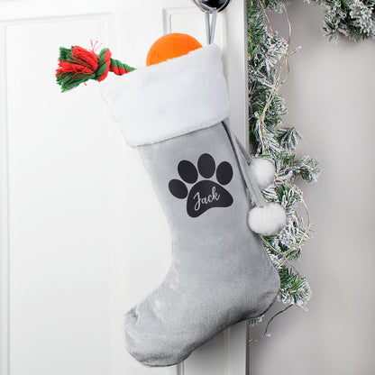 Personalised Paw Print Silver Grey Stocking - image 3