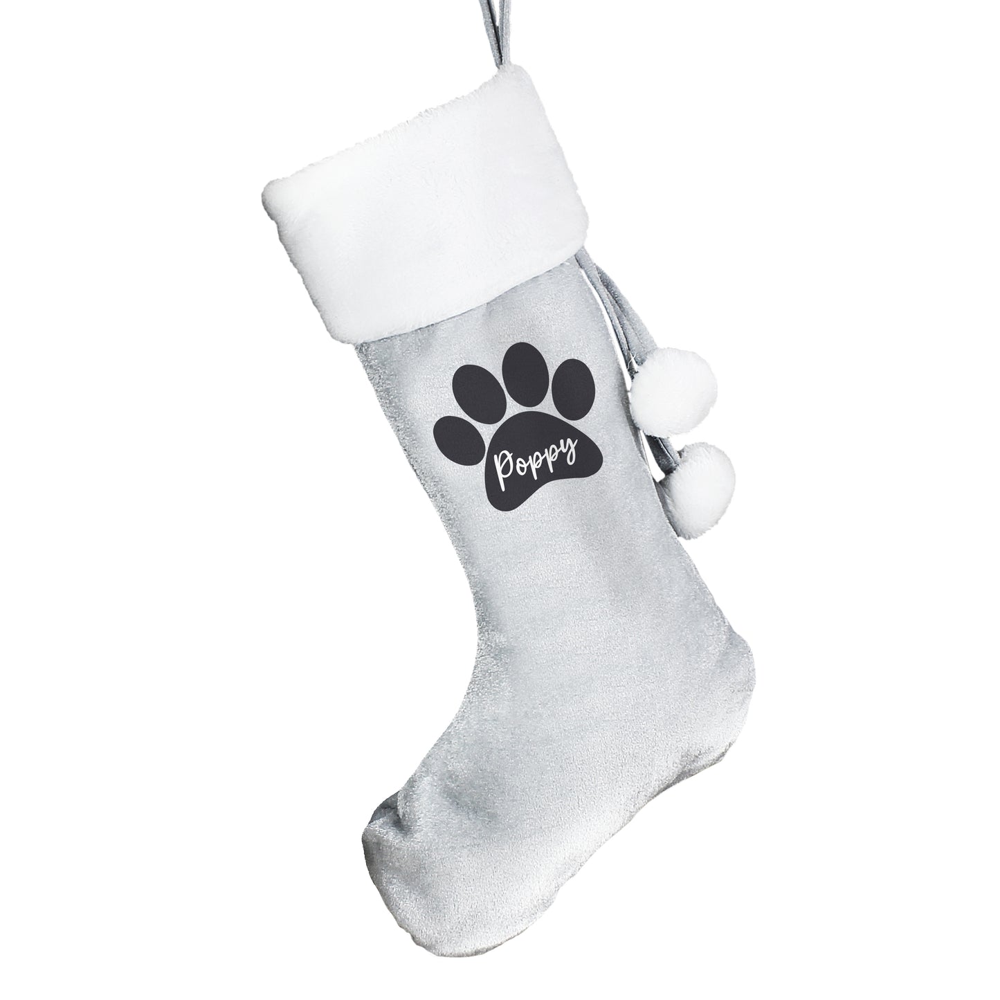 Personalised Paw Print Silver Grey Stocking - image 4