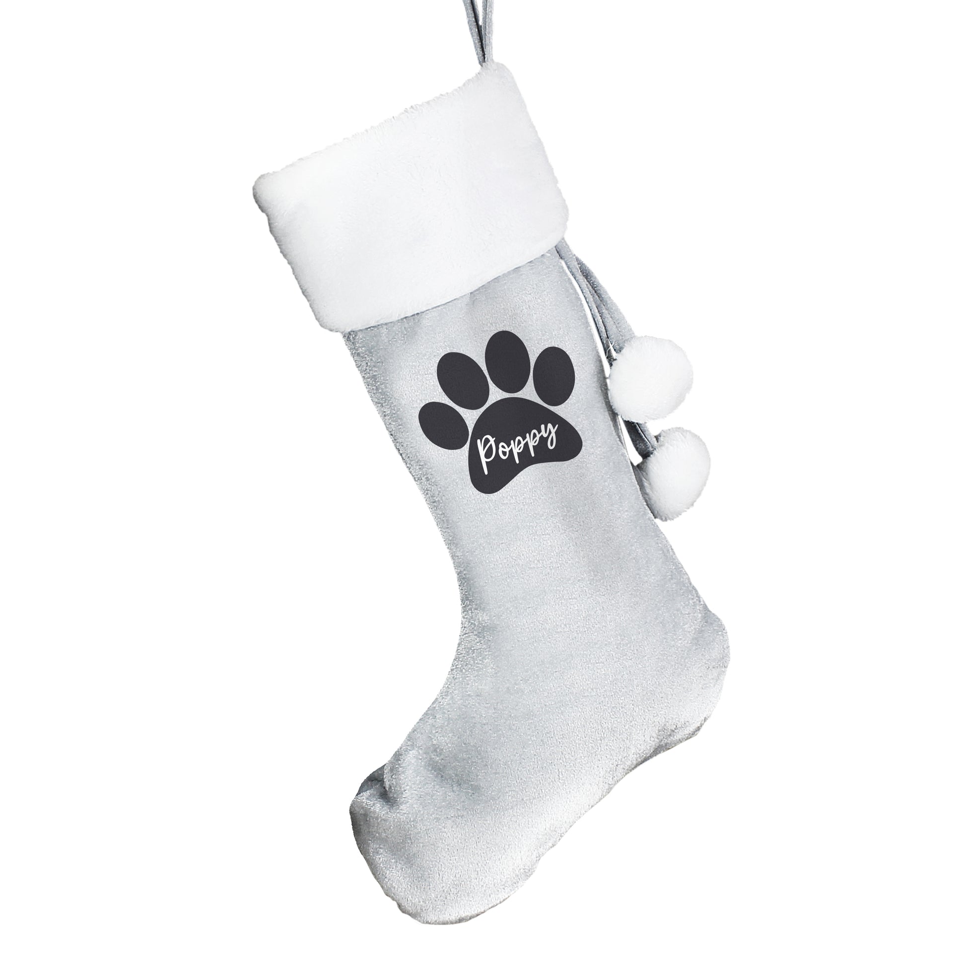 Personalised Paw Print Silver Grey Stocking - image 4