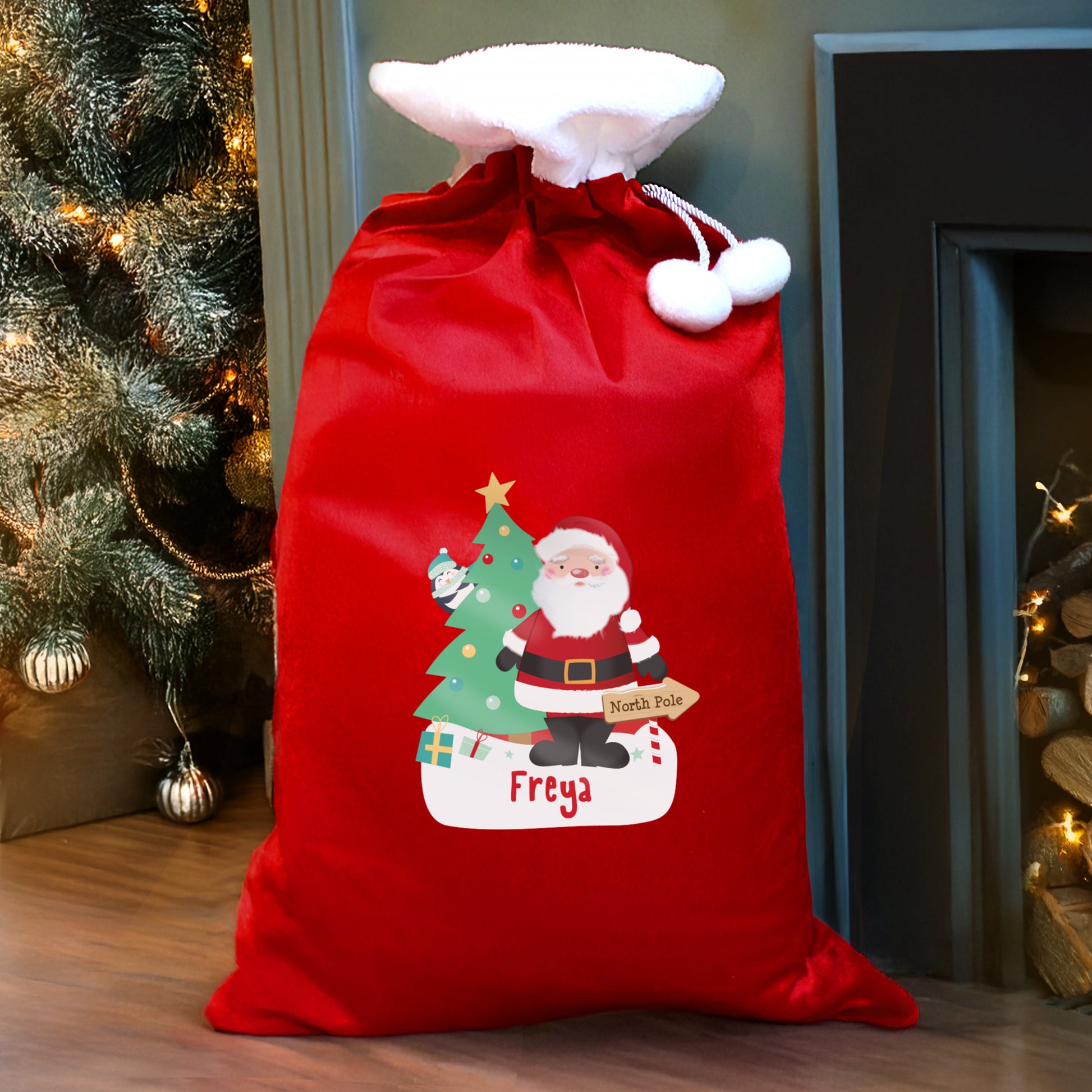Personalised Santa Luxury Pom Pom Red Sack - image 2