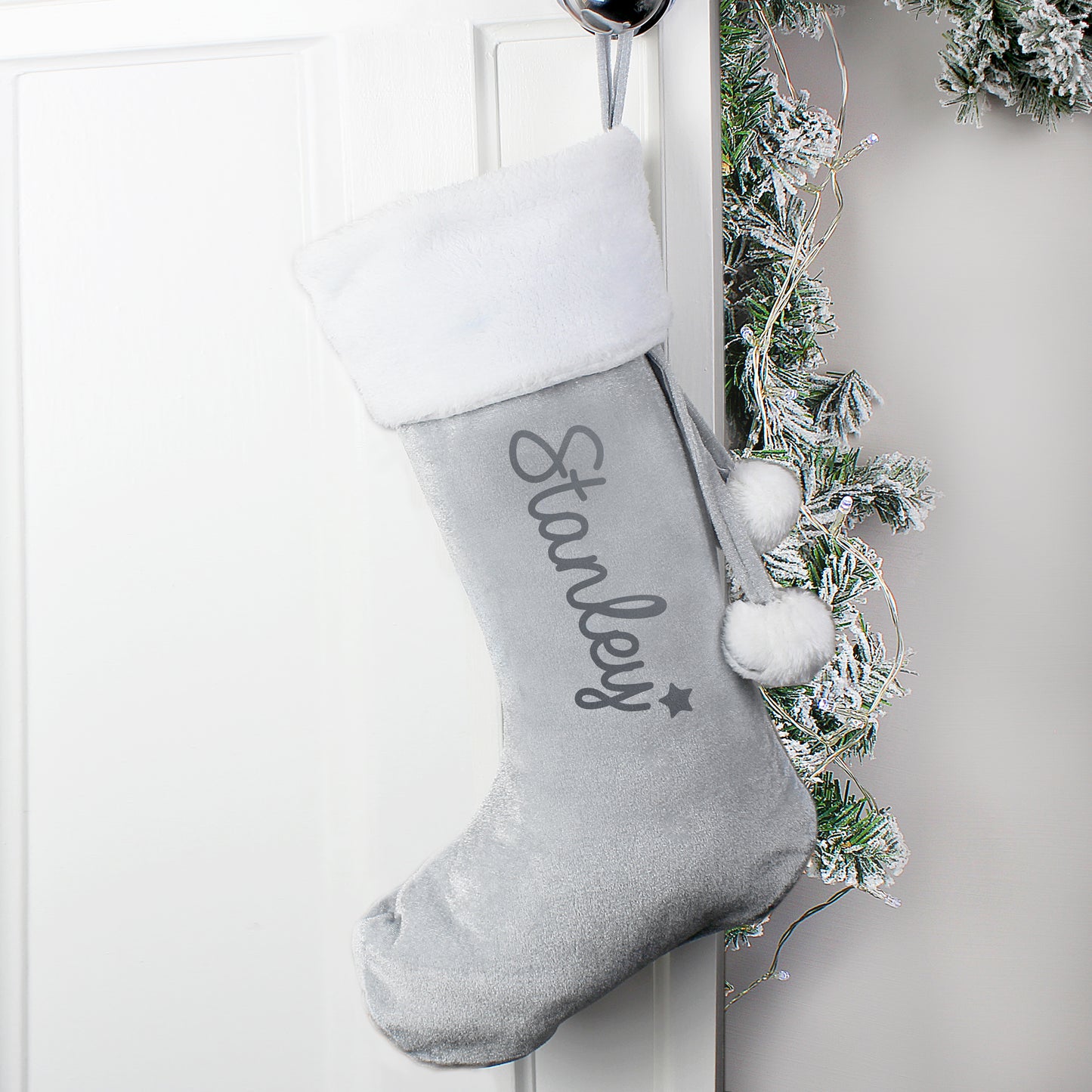 Personalised Name Only Silver Grey Stocking - image 2
