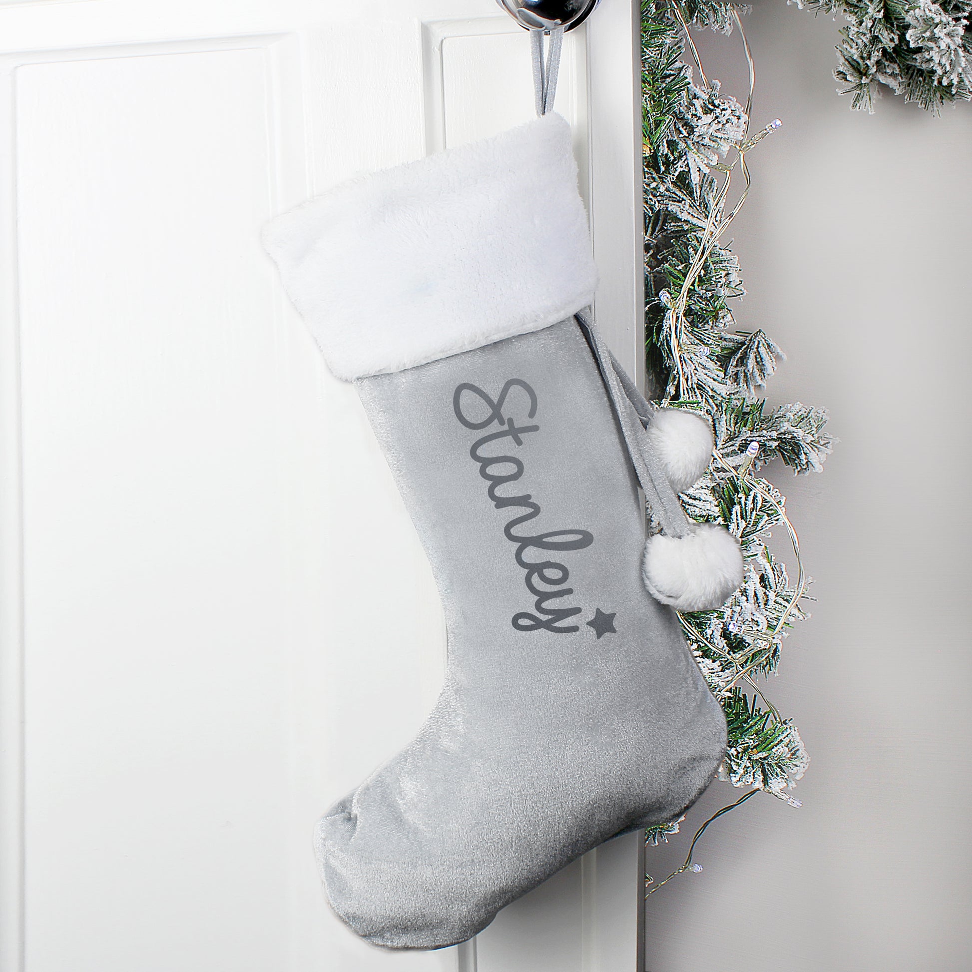 Personalised Name Only Silver Grey Stocking - image 2