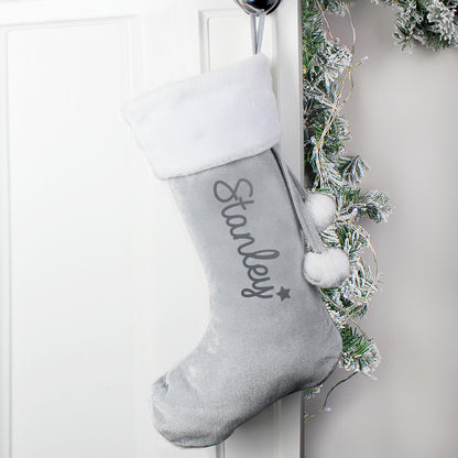 Personalised Name Only Silver Grey Stocking - image 2