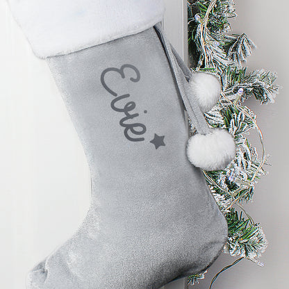 Personalised Name Only Silver Grey Stocking - image 3