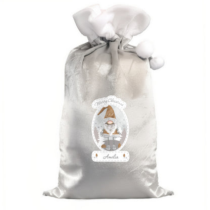 Personalised Christmas Gonk Luxury Silver Grey Pom Pom Sack - image 5