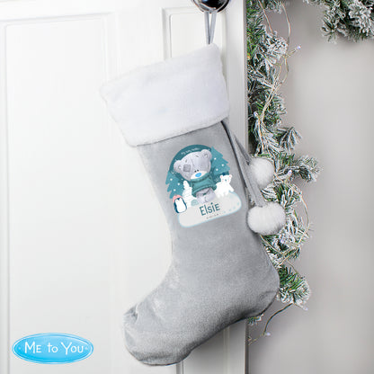 Personalised Christmas Tiny Tatty Teddy Silver Grey Stocking from Heartfelt Gifts