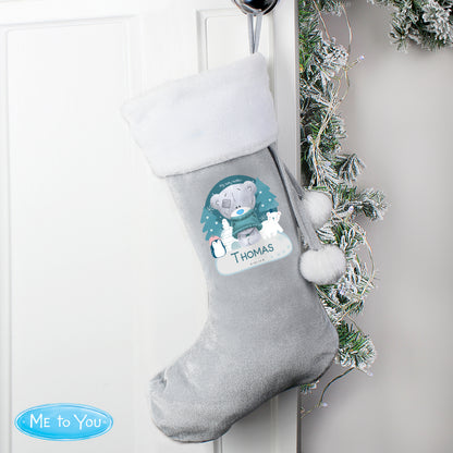 Personalised Christmas Tiny Tatty Teddy Silver Grey Stocking - image 3