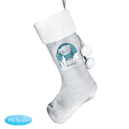 Personalised Christmas Tiny Tatty Teddy Silver Grey Stocking - image 4