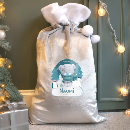 Personalised Winter Explorer Tiny Tatty Teddy Luxury Silver Grey Pom Pom Sack from Heartfelt Gifts