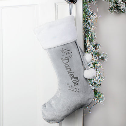 Personalised Holly Grey Christmas Stocking from Heartfelt Gifts