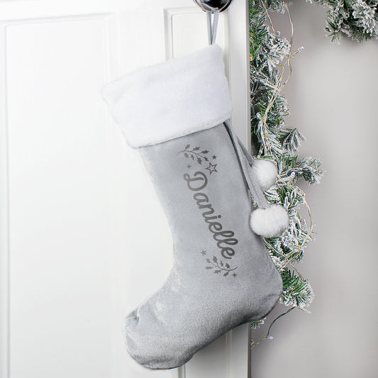 Personalised Holly Grey Christmas Stocking from Heartfelt Gifts