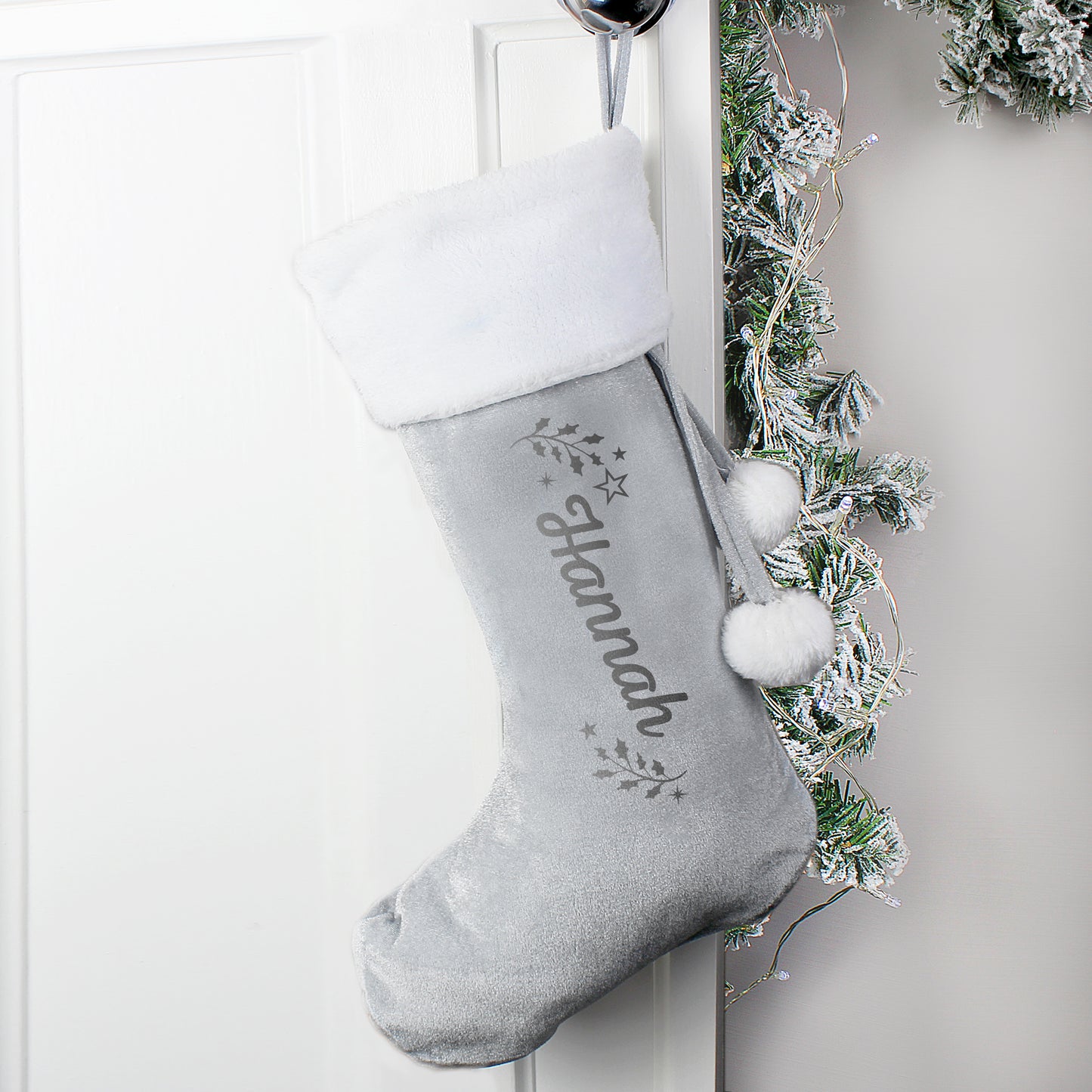 Personalised Holly Grey Christmas Stocking - image 3