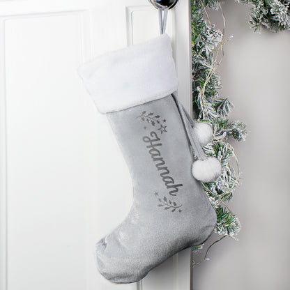 Personalised Holly Grey Christmas Stocking - image 3