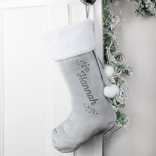 Personalised Holly Grey Christmas Stocking - image 3