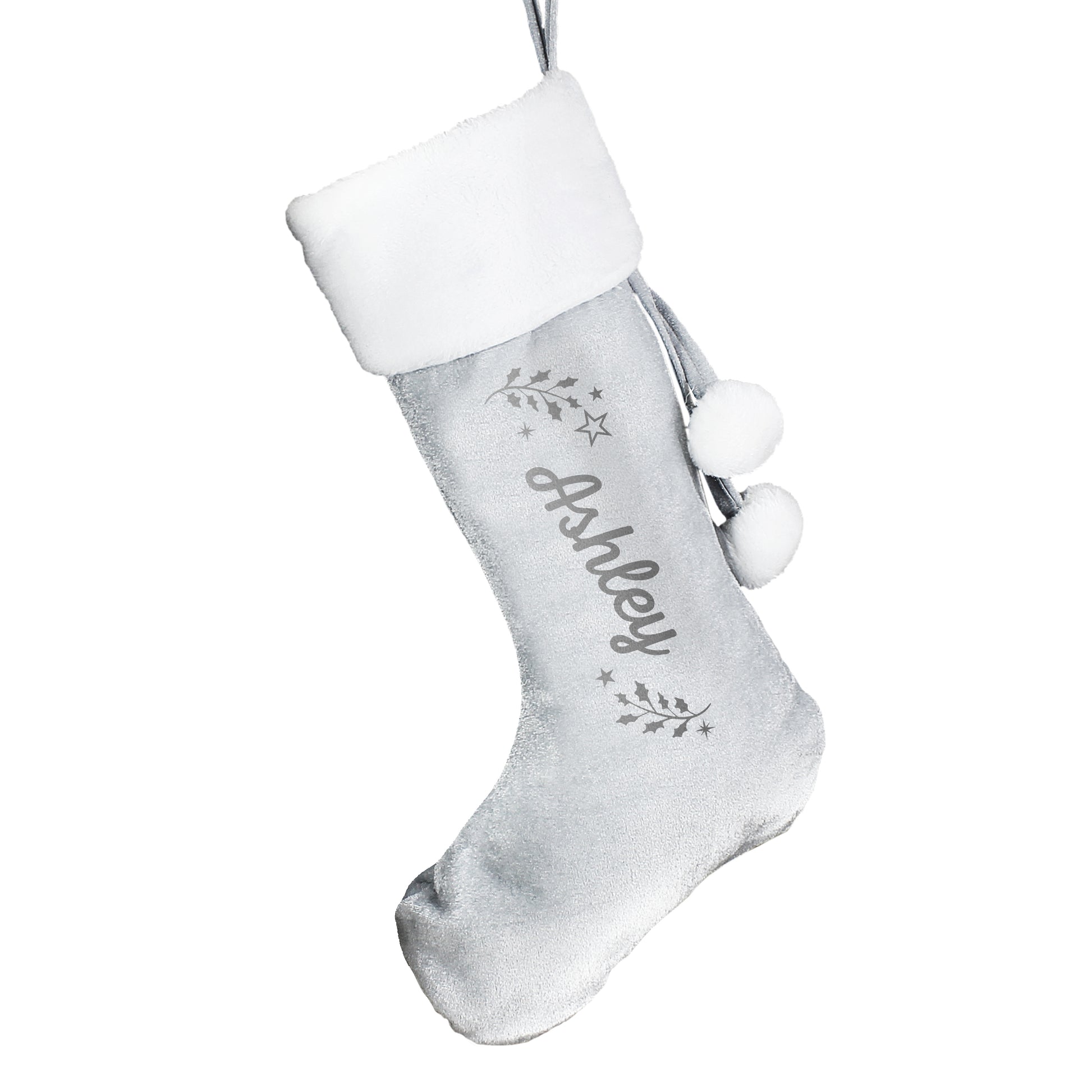 Personalised Holly Grey Christmas Stocking - image 5