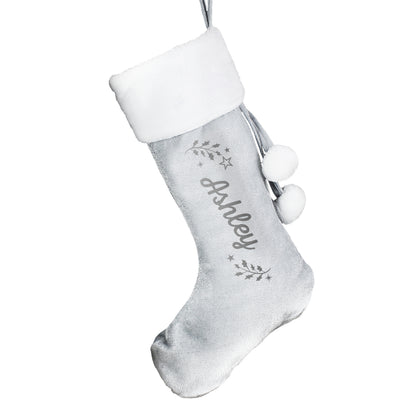 Personalised Holly Grey Christmas Stocking - image 5
