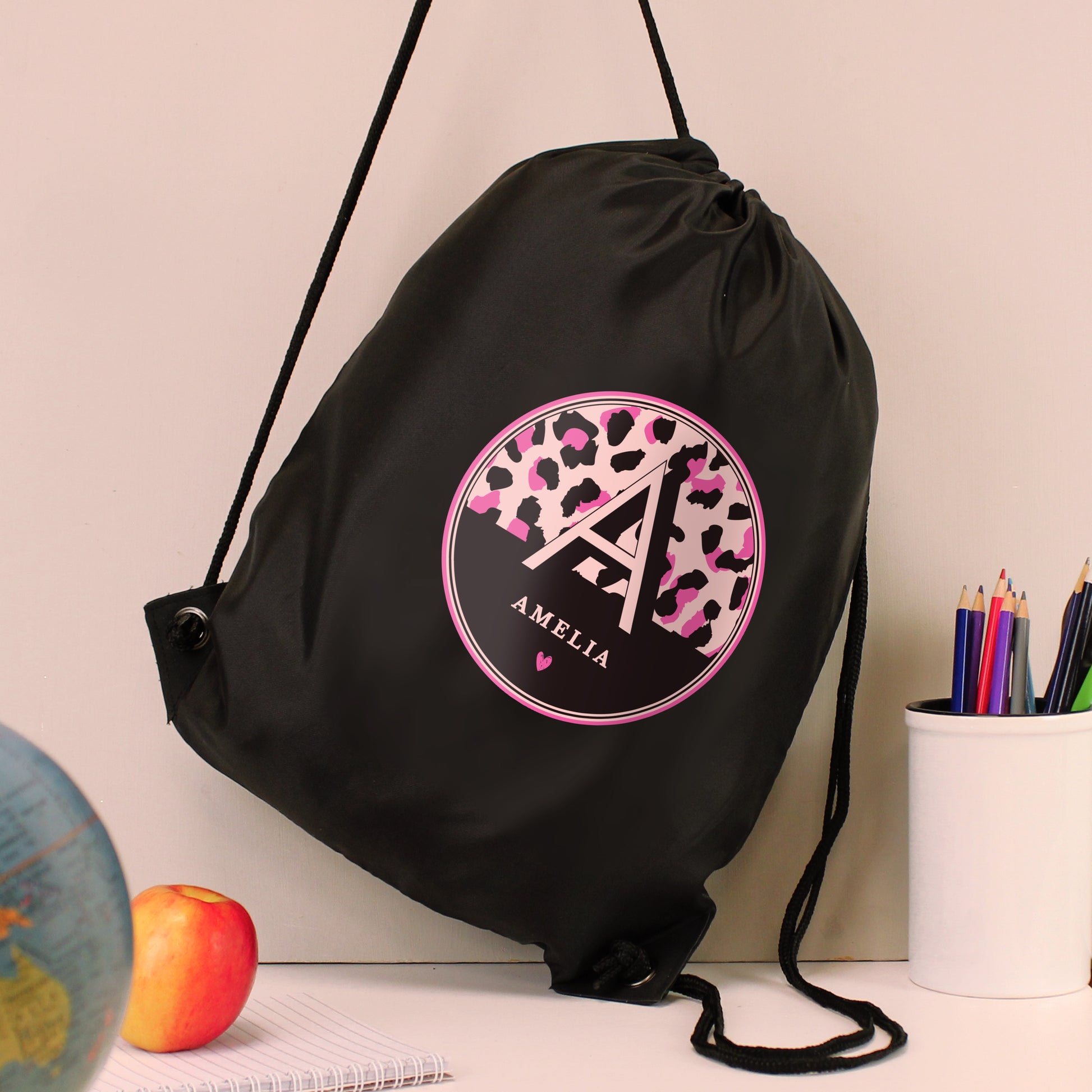 Personalised Leopard Print Black Kit Bag from Heartfelt Gifts