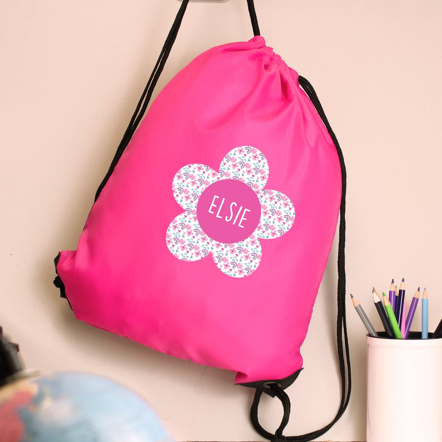 Personalised Flower Pink Kit Bag from Heartfelt Gifts