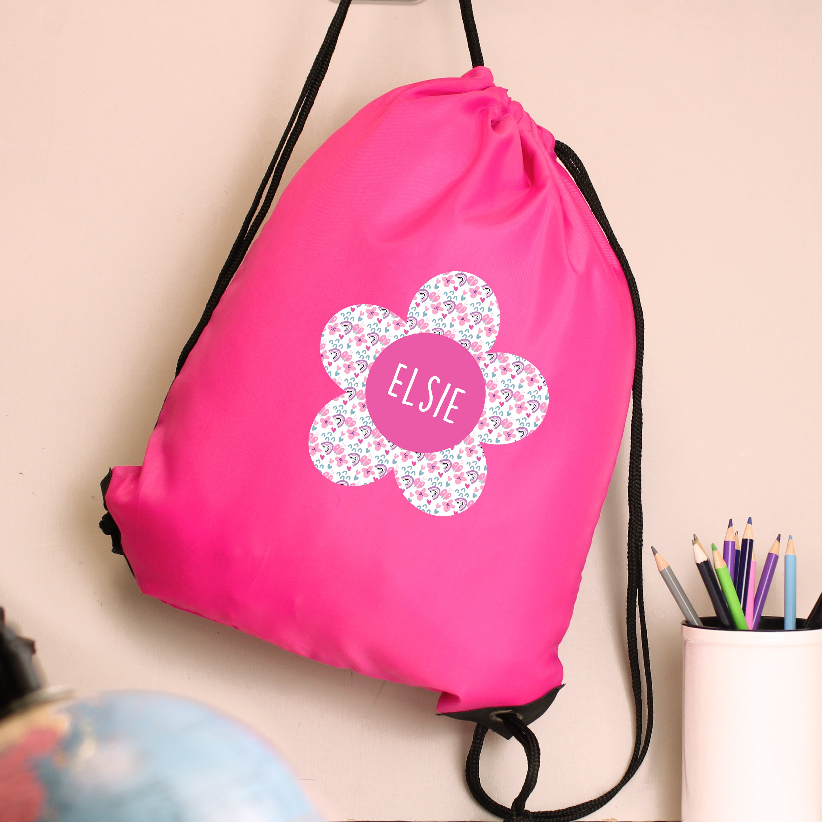 Personalised Flower Pink Kit Bag from Heartfelt Gifts