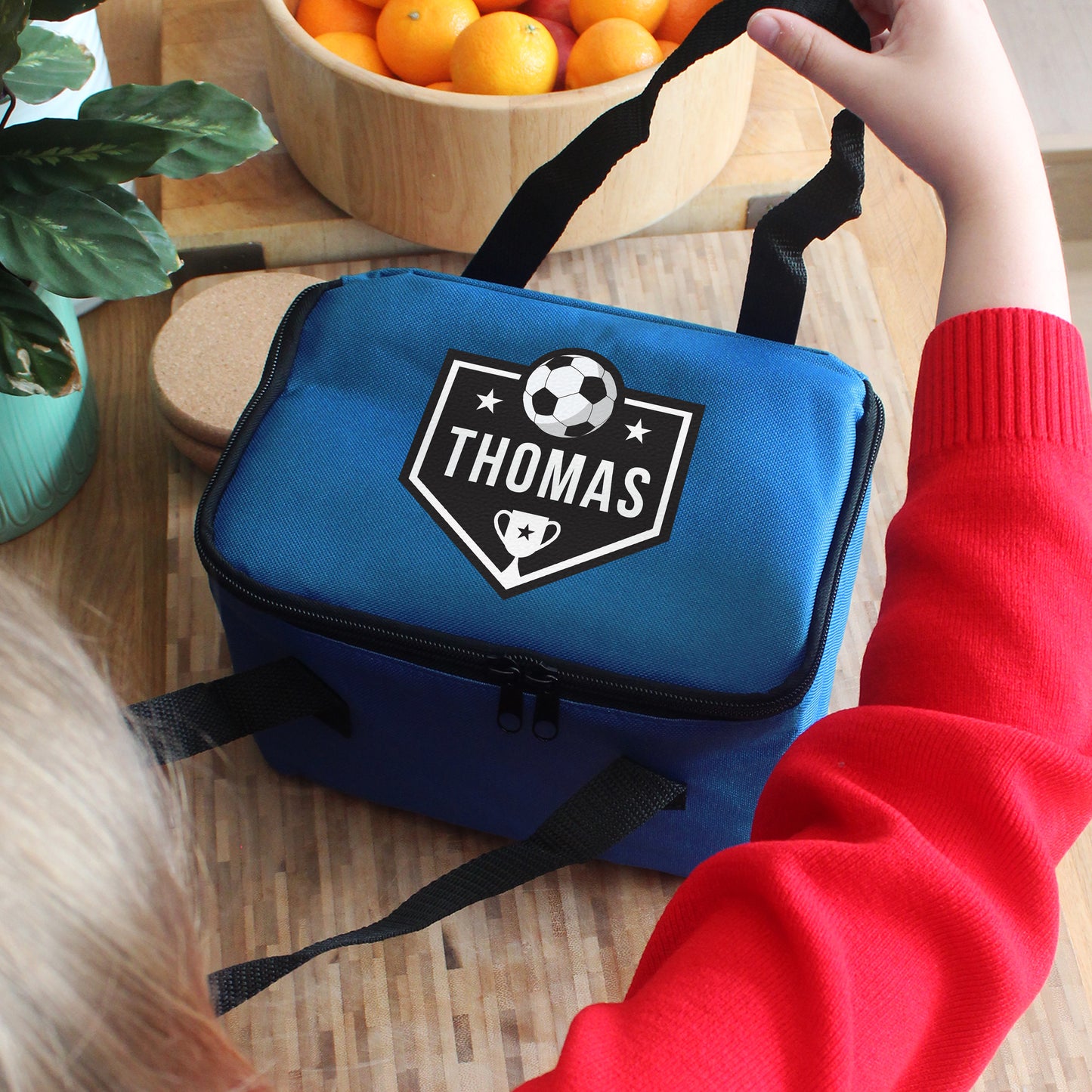 Personalised Football Blue Lunch Bag - image 4