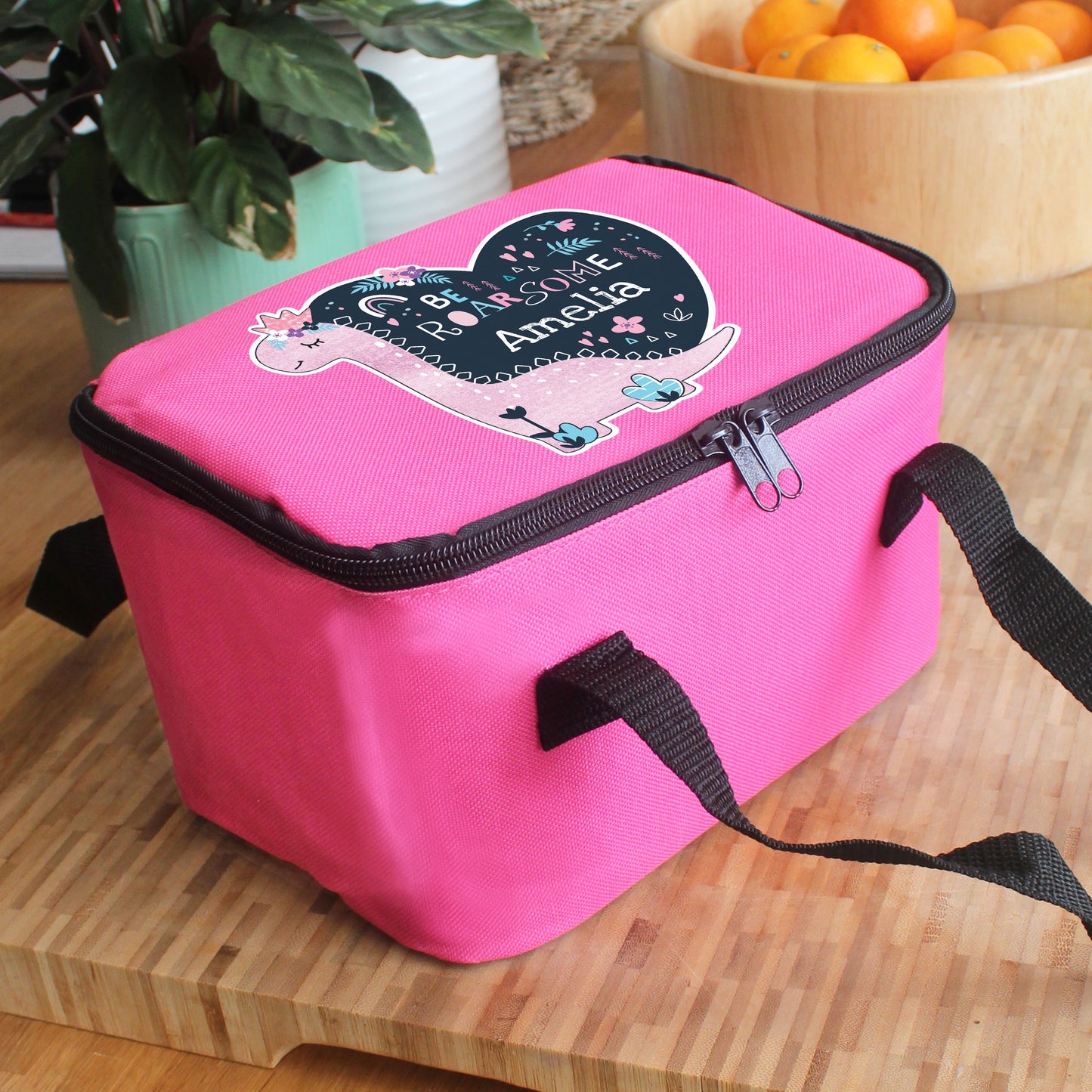 Personalised Dinosaur Pink Lunch Bag - image 4