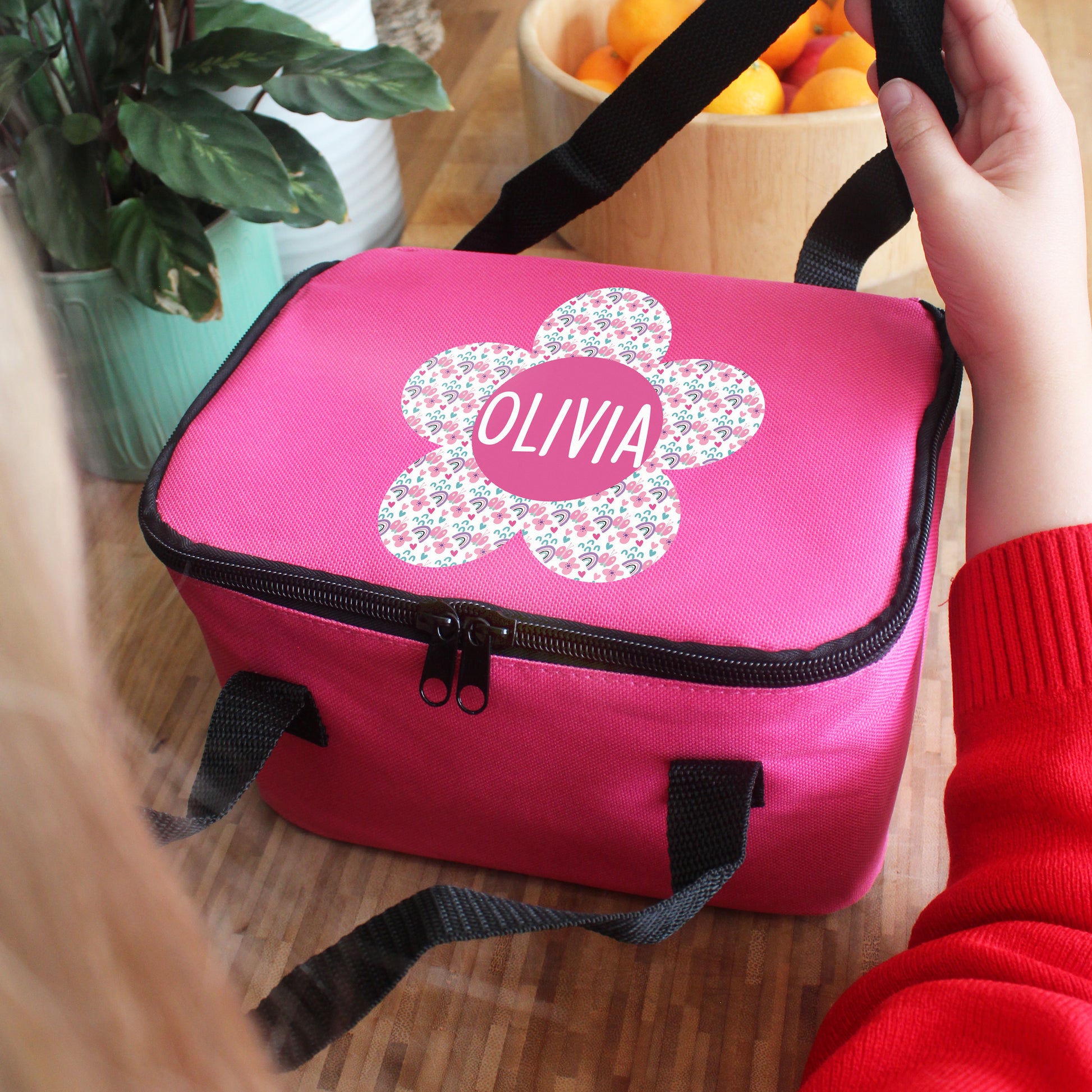 Personalised Flower Pink Lunch Bag from Heartfelt Gifts