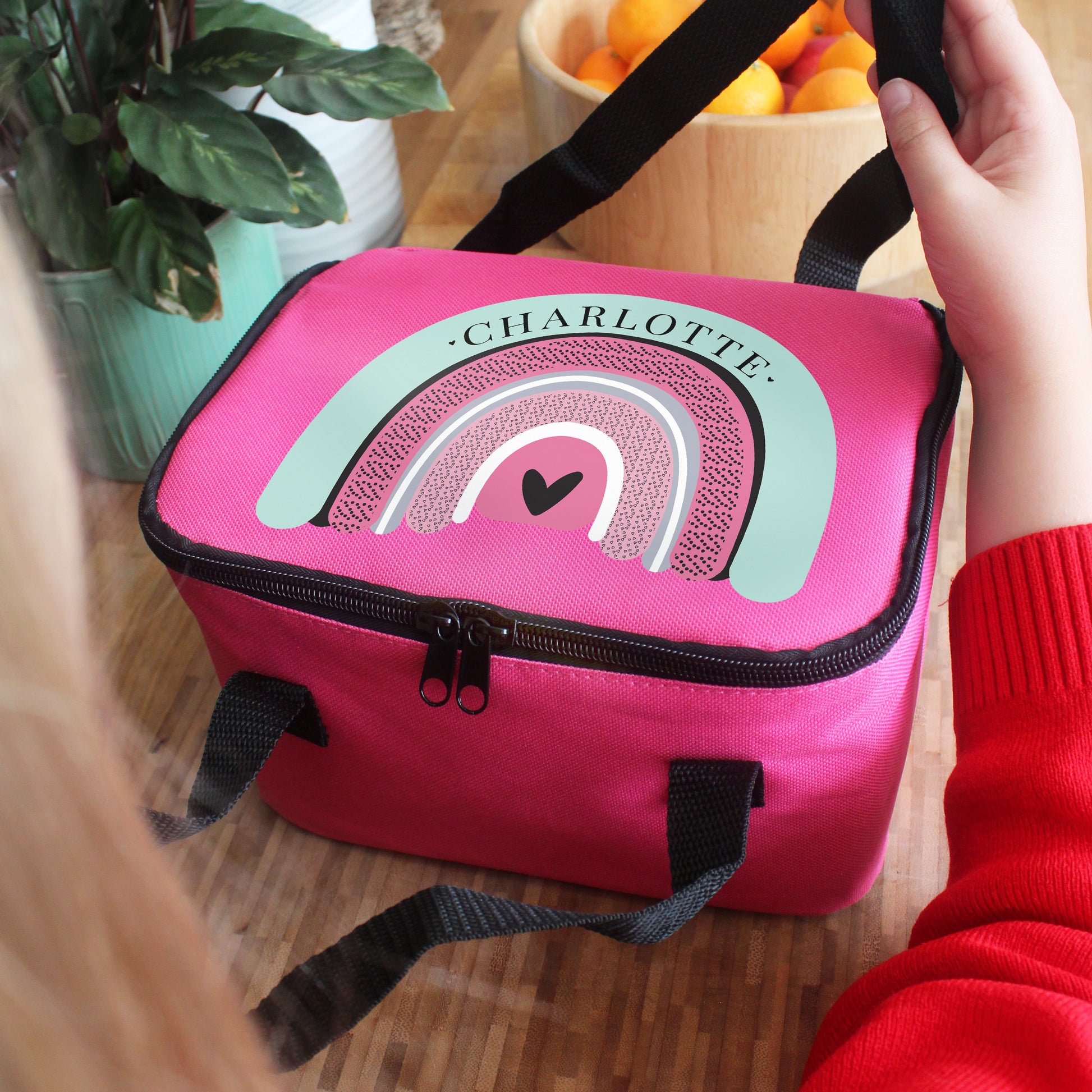 Personalised Rainbow Pink Lunch Bag from Heartfelt Gifts