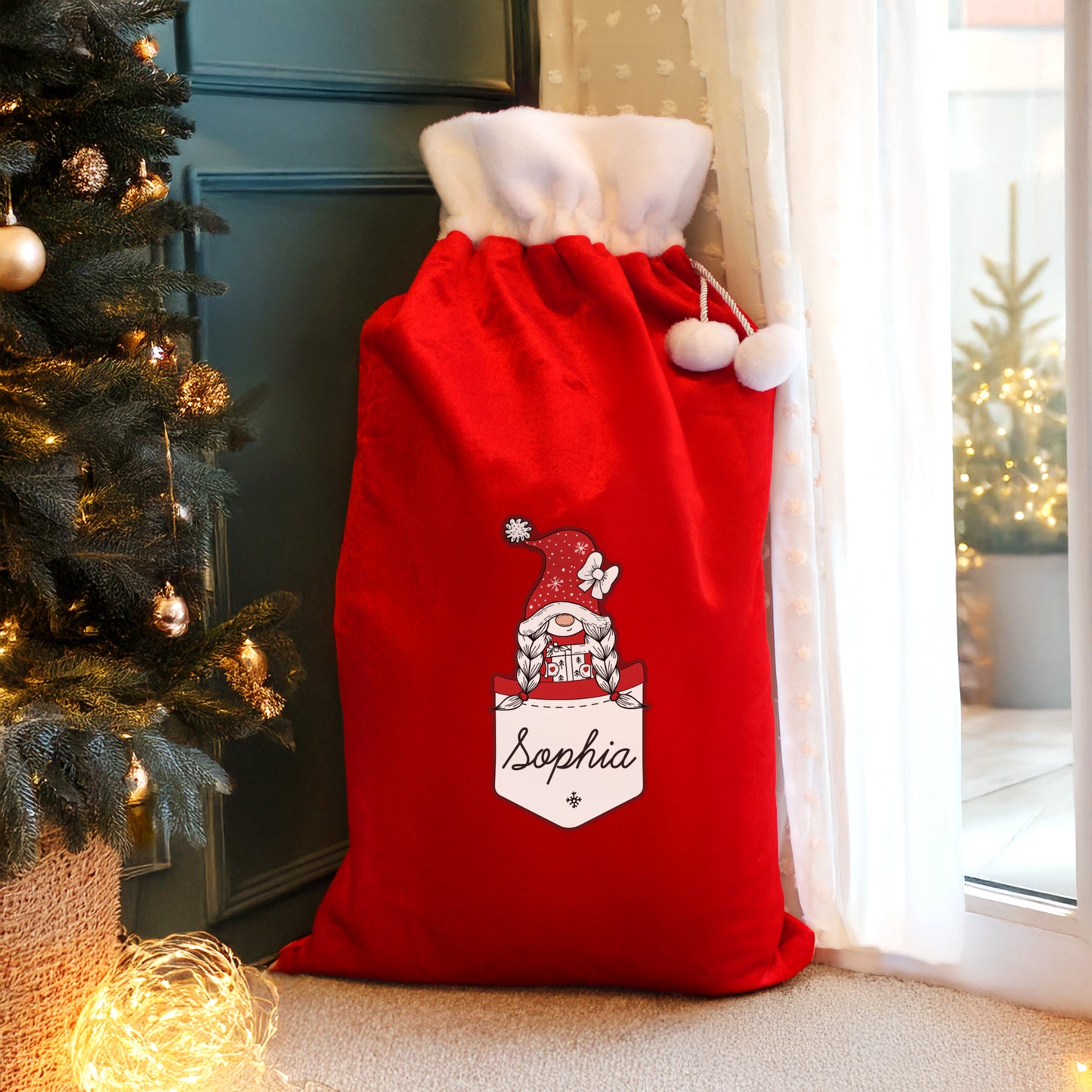 Personalised Gonk Family Red Christmas Sack - Girl from Heartfelt Gifts