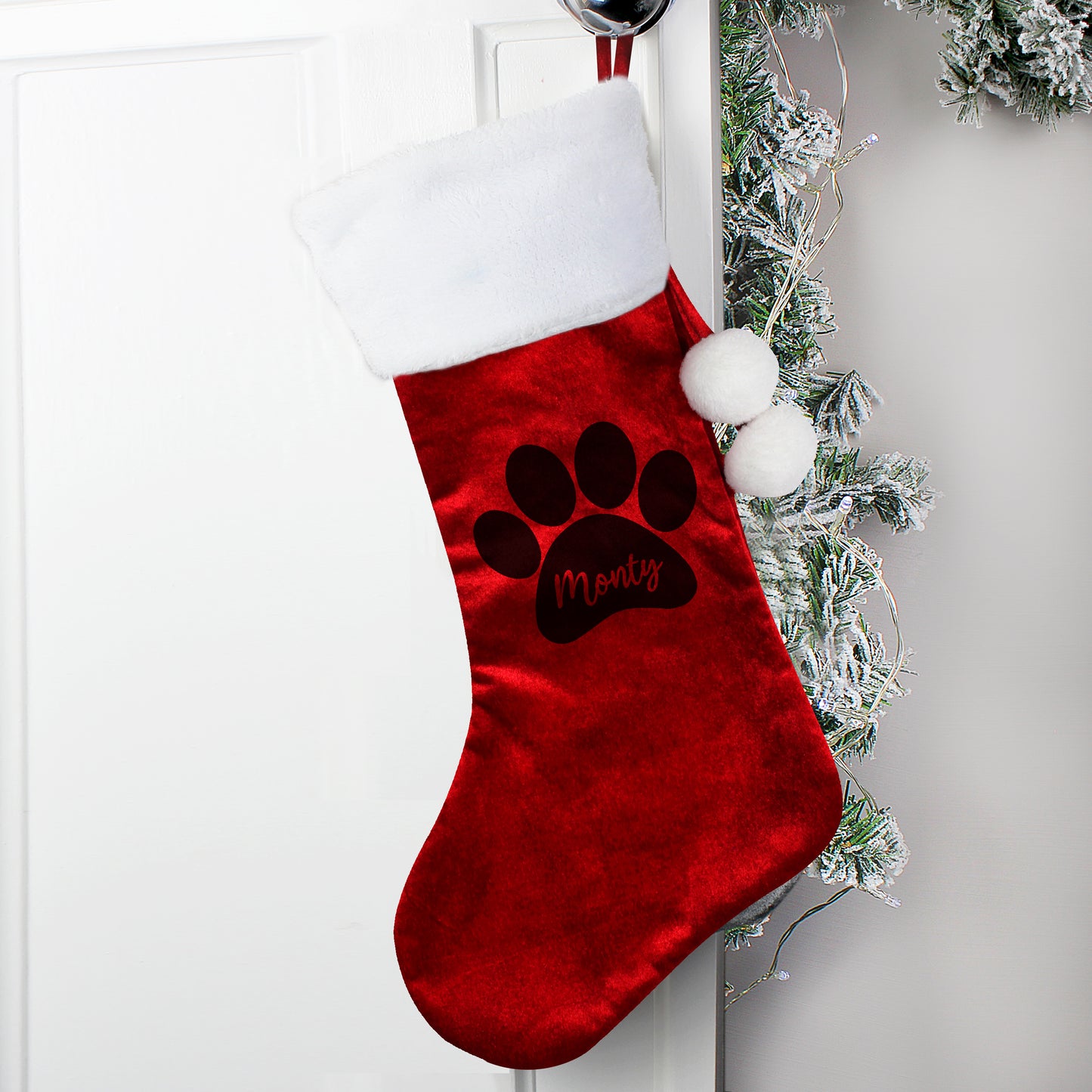 Personalised Paw Print Red Stocking from Heartfelt Gifts