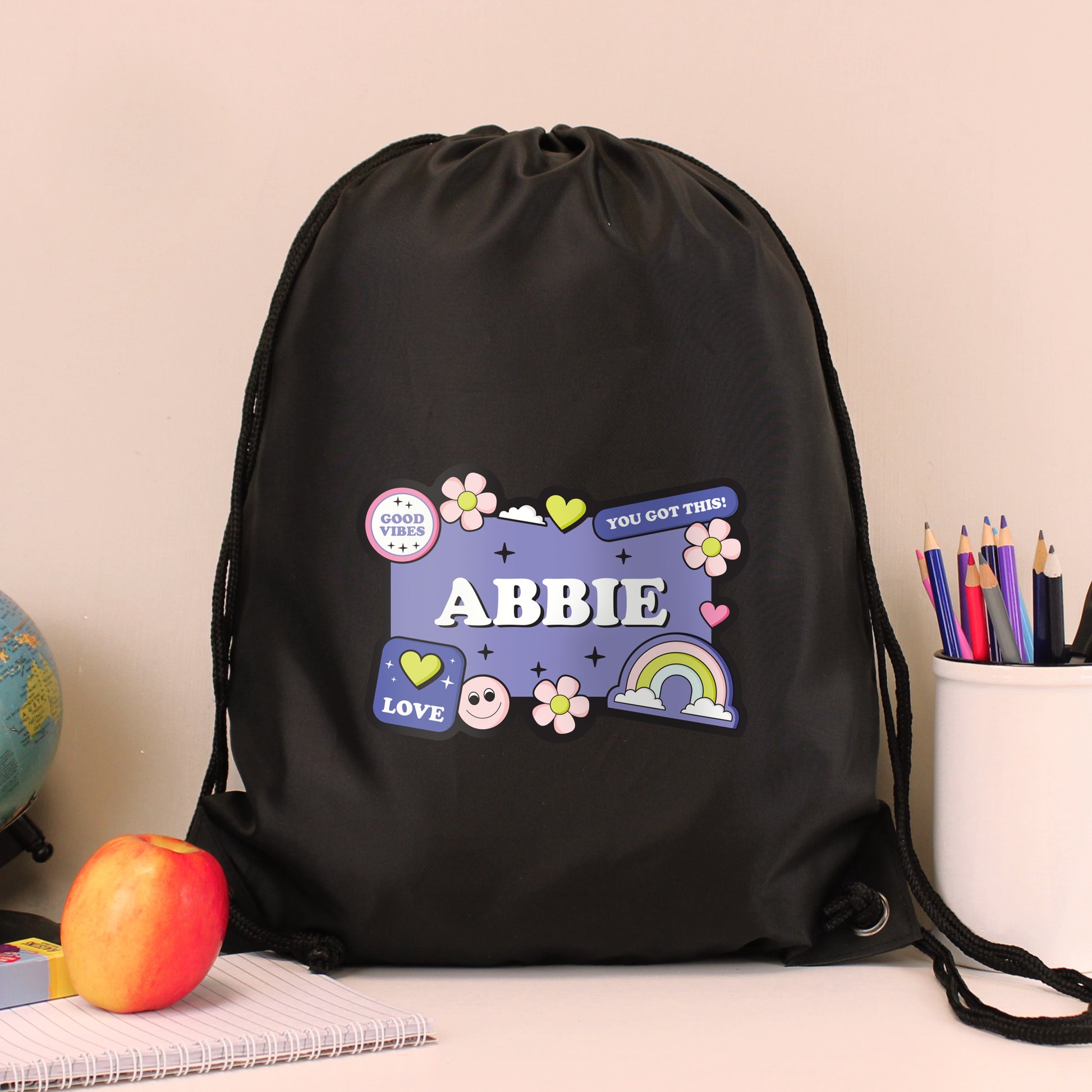 Personalised Good Vibes Black Kit Bag from Heartfelt Gifts