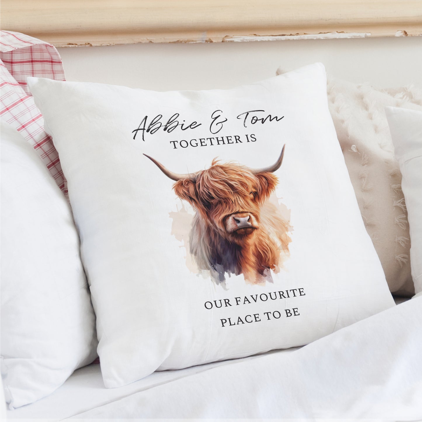 Personalised Large Highland Cow Cushion from Heartfelt Gifts