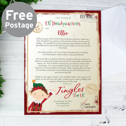 Personalised Elf Surveillance Christmas letter