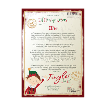 Elf Surveillance Christmas letter personalised for a child