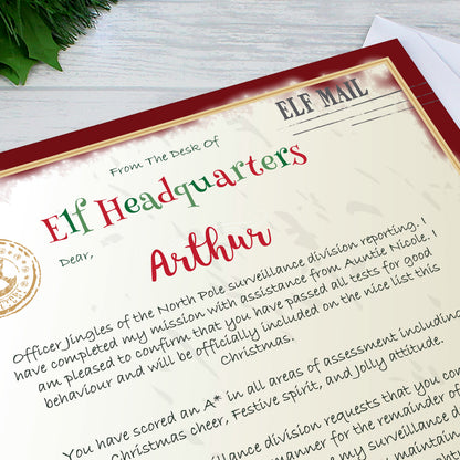 Personalised Elf Surveillance letter and envelopes