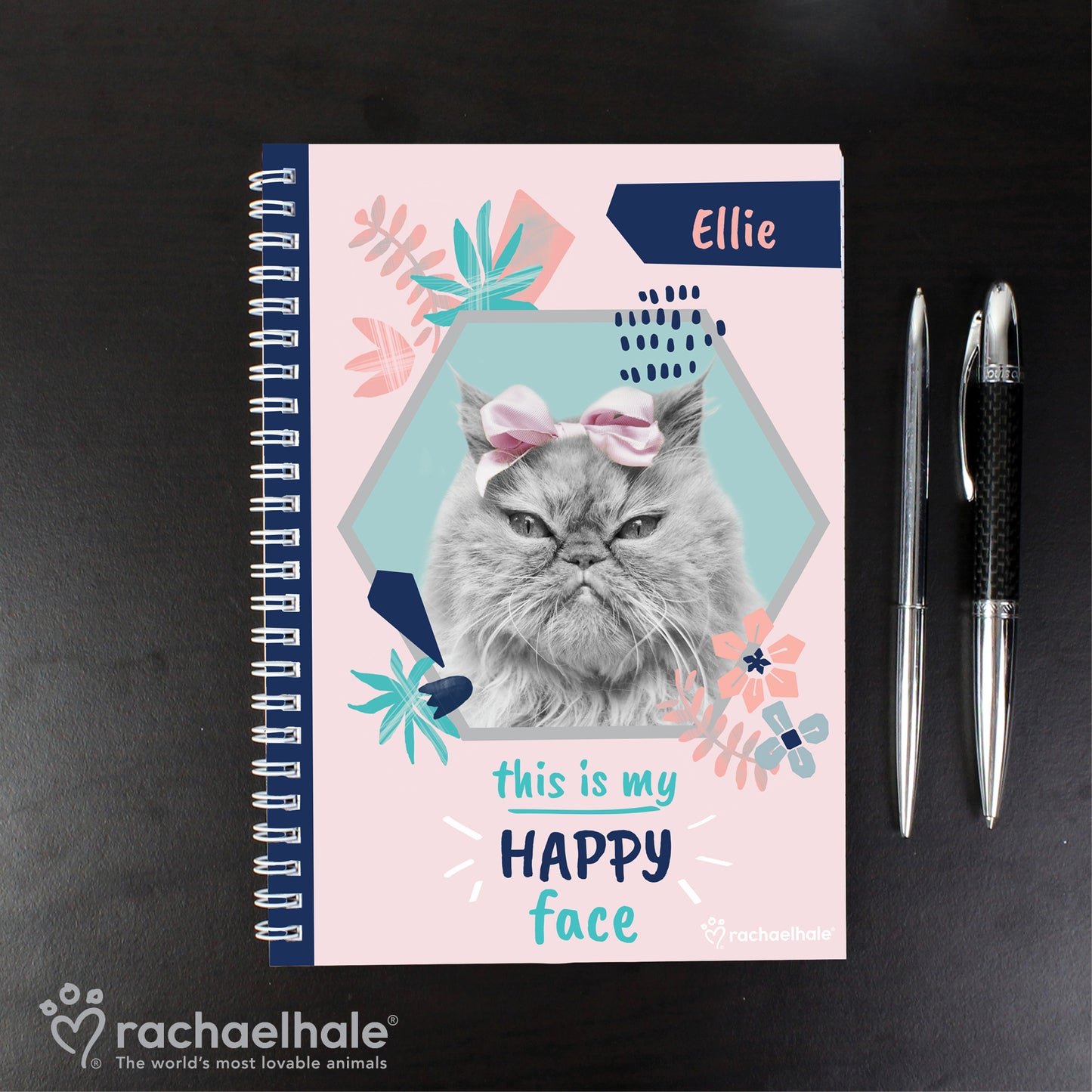 Personalised Rachael Hale 'Happy Face' Cat A5 Notebook - image 3