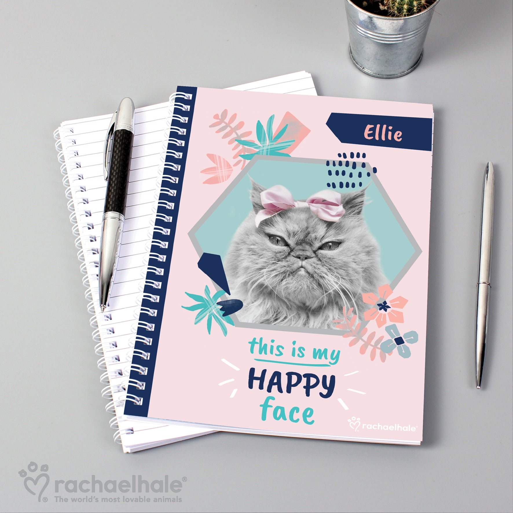 Personalised Rachael Hale 'Happy Face' Cat A5 Notebook - image 4