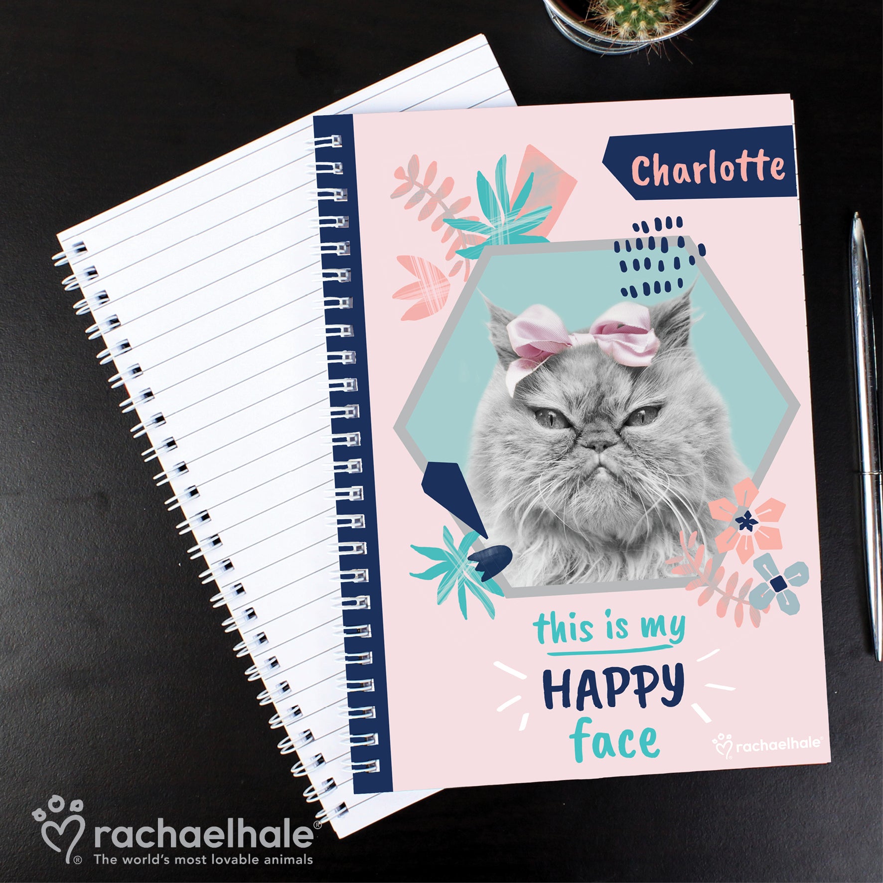 Personalised Rachael Hale 'Happy Face' Cat A5 Notebook - image 5
