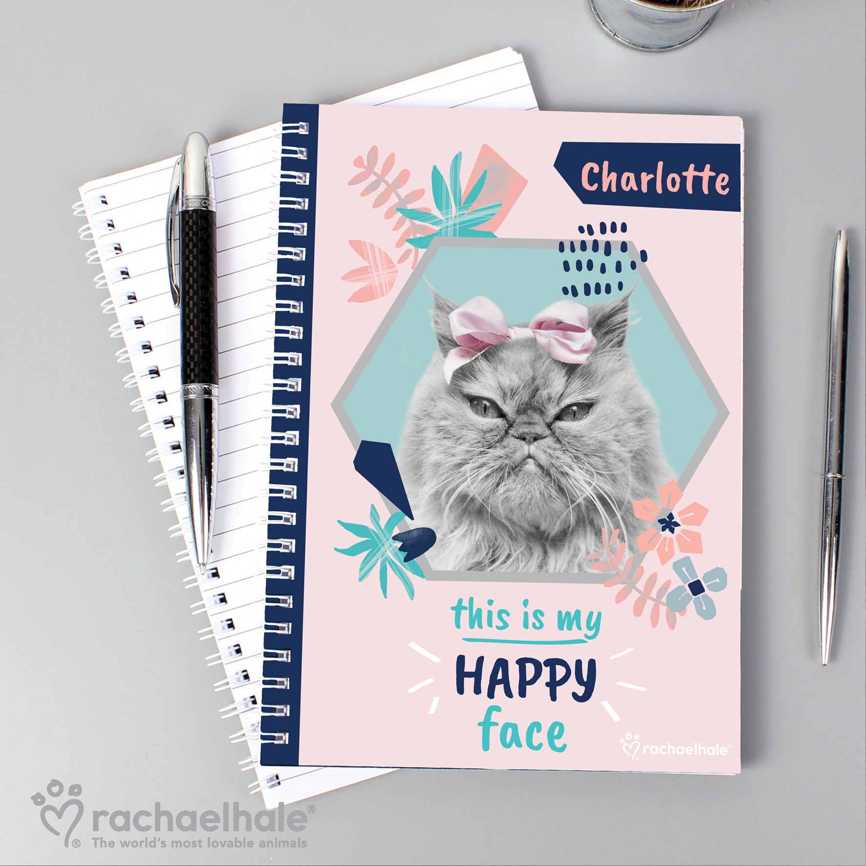 Personalised Rachael Hale 'Happy Face' Cat A5 Notebook - image 6