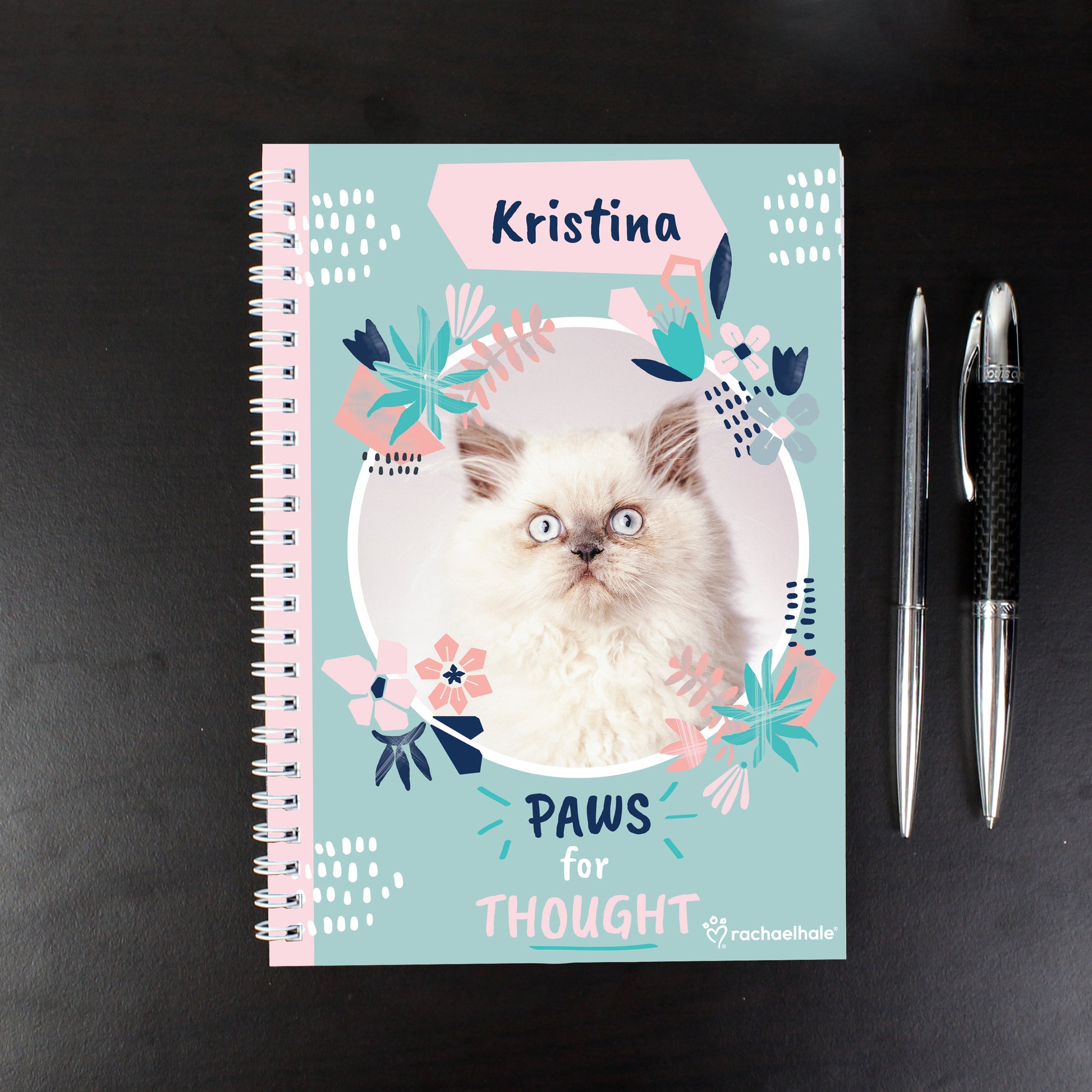 Personalised Rachael Hale 'Paws for Thought' Cat A5 Notebook from Heartfelt Gifts
