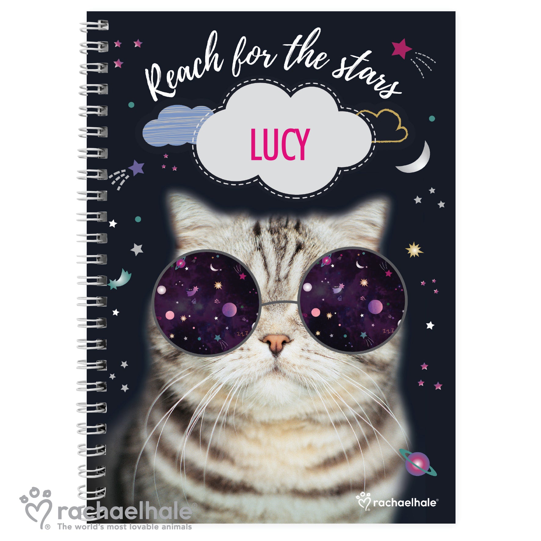 Personalised Rachael Hale Space Cat A5 Notebook - image 2