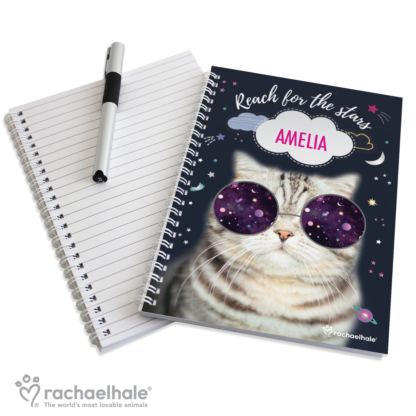 Personalised Rachael Hale Space Cat A5 Notebook - image 3