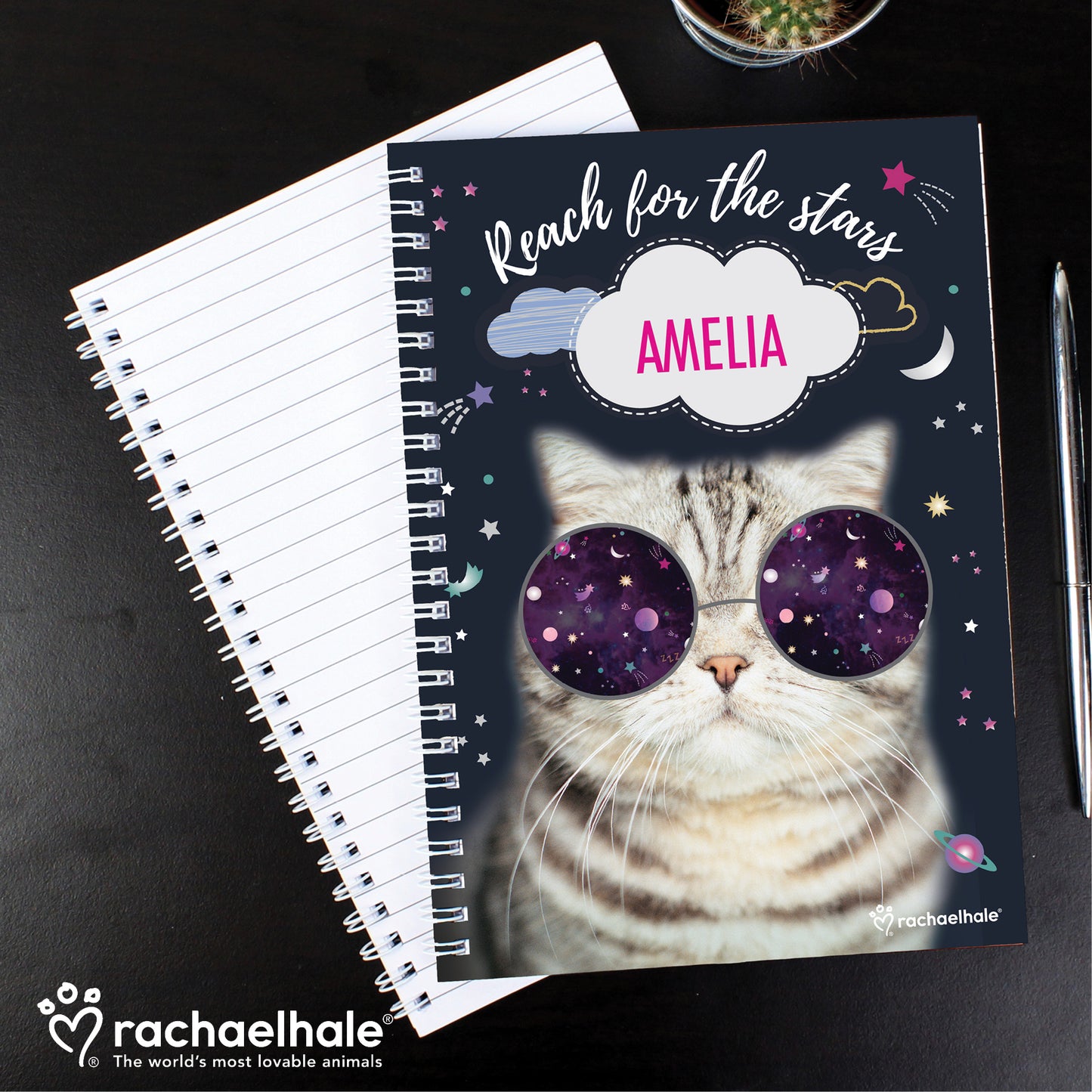 Personalised Rachael Hale Space Cat A5 Notebook - image 4