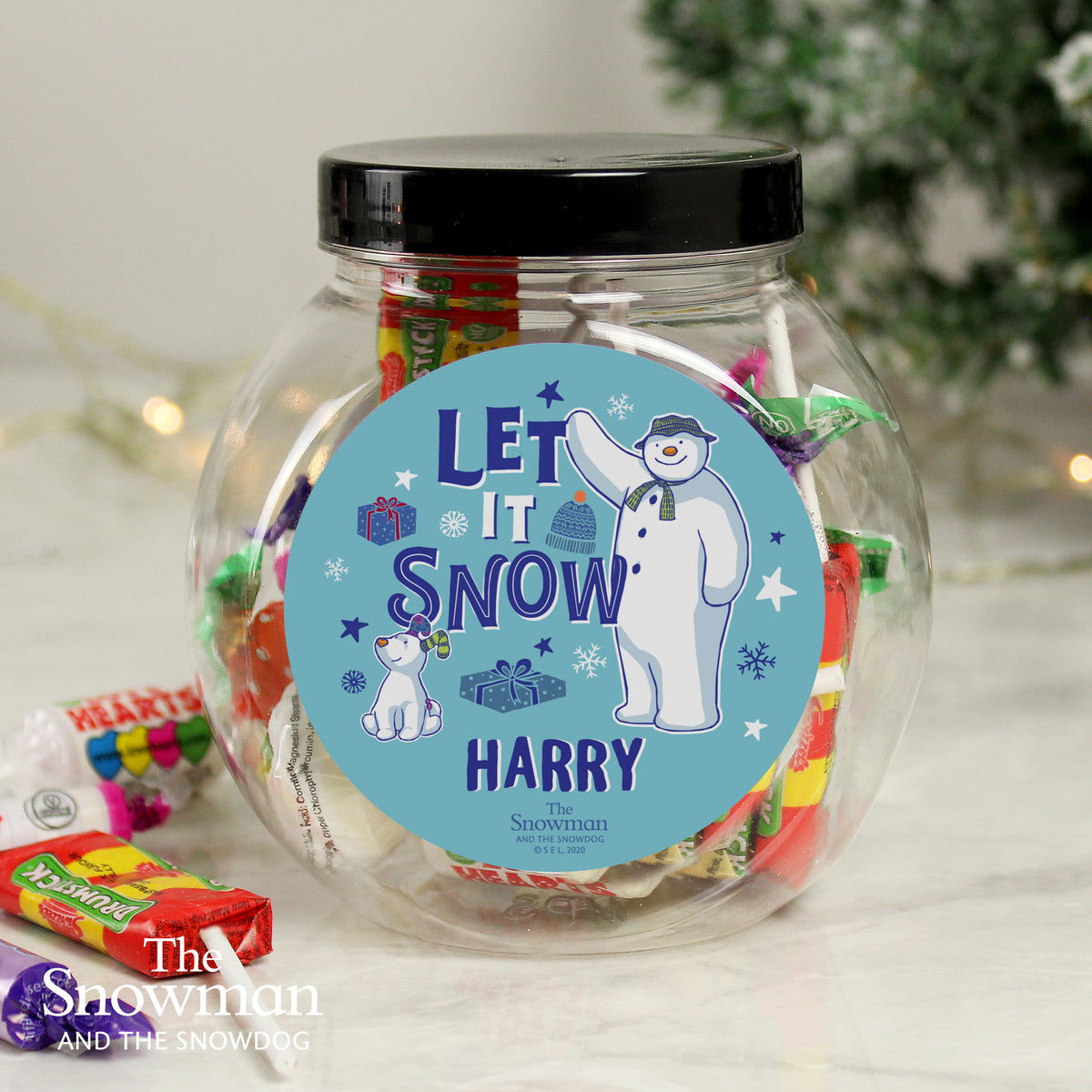 Personalised The Snowman and the Snowdog Sweet Jar from Heartfelt Gifts
