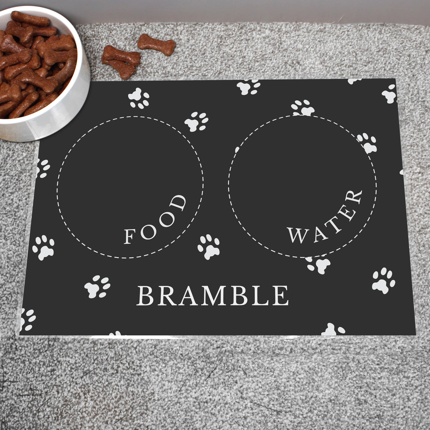 Personalised Black Pet Bowl Mat from Heartfelt Gifts