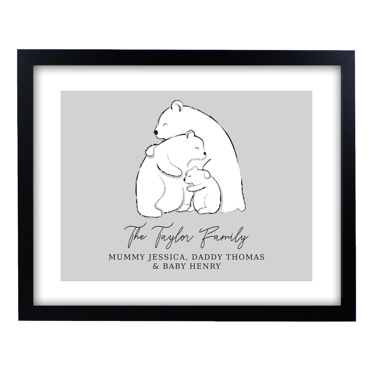 Personalised Polar Bear Family Black Framed Print - image 2
