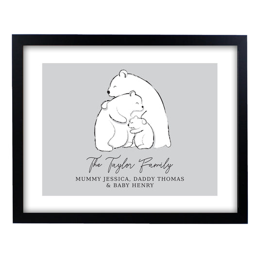 Personalised Polar Bear Family Black Framed Print - image 2
